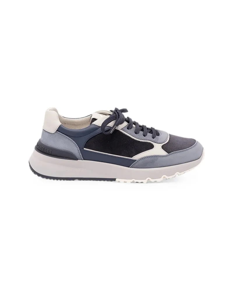 Brunello Cucinelli Panelled Leather Sneakers Blue