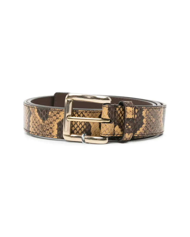 Amiri Snake-effect Buckle Belt Brown