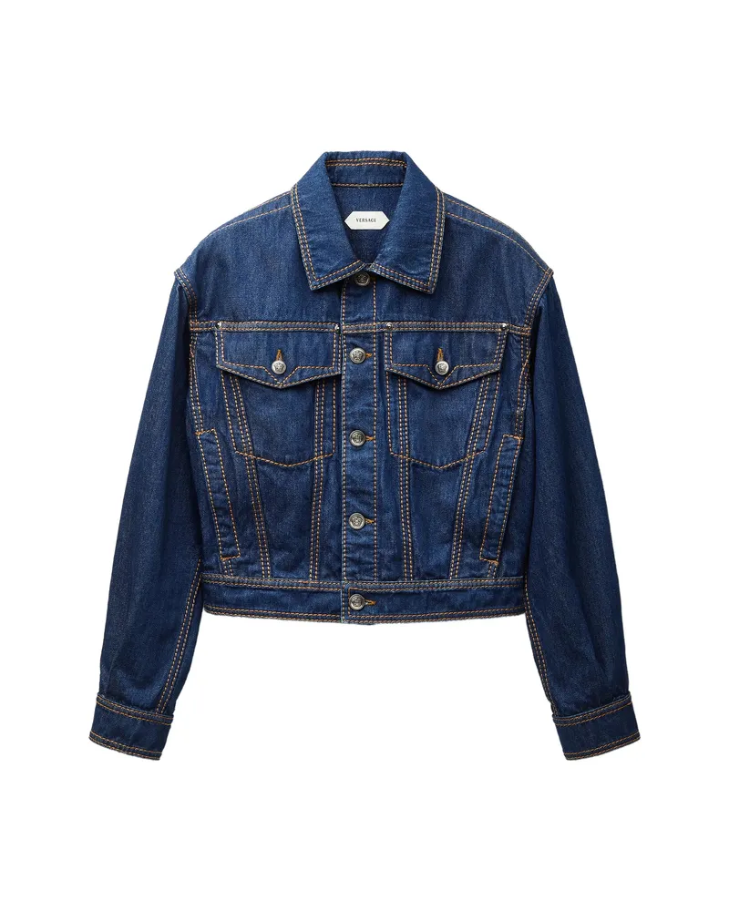 Versace Contrast-stitch Denim Jacket Blue