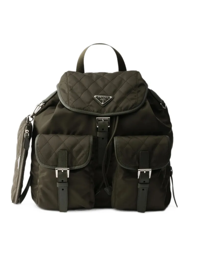 Prada Medium Quilted Re-Nylon Backpack With Saffiano Leather Trim Green