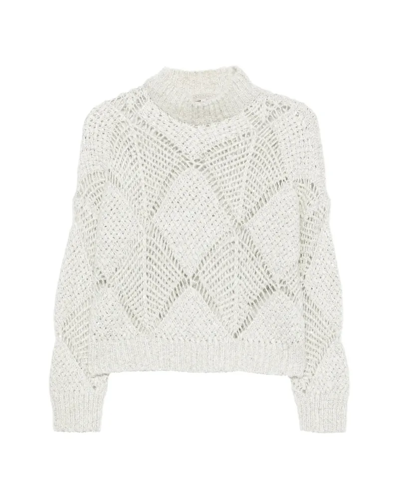 Antonelli Firenze Open-knit Sequin-embellished Sweater Neutrals