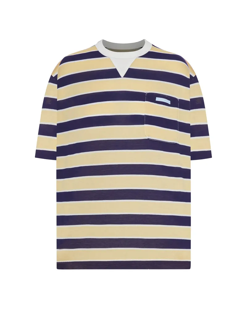 Prada Striped Pocket T-shirt Yellow