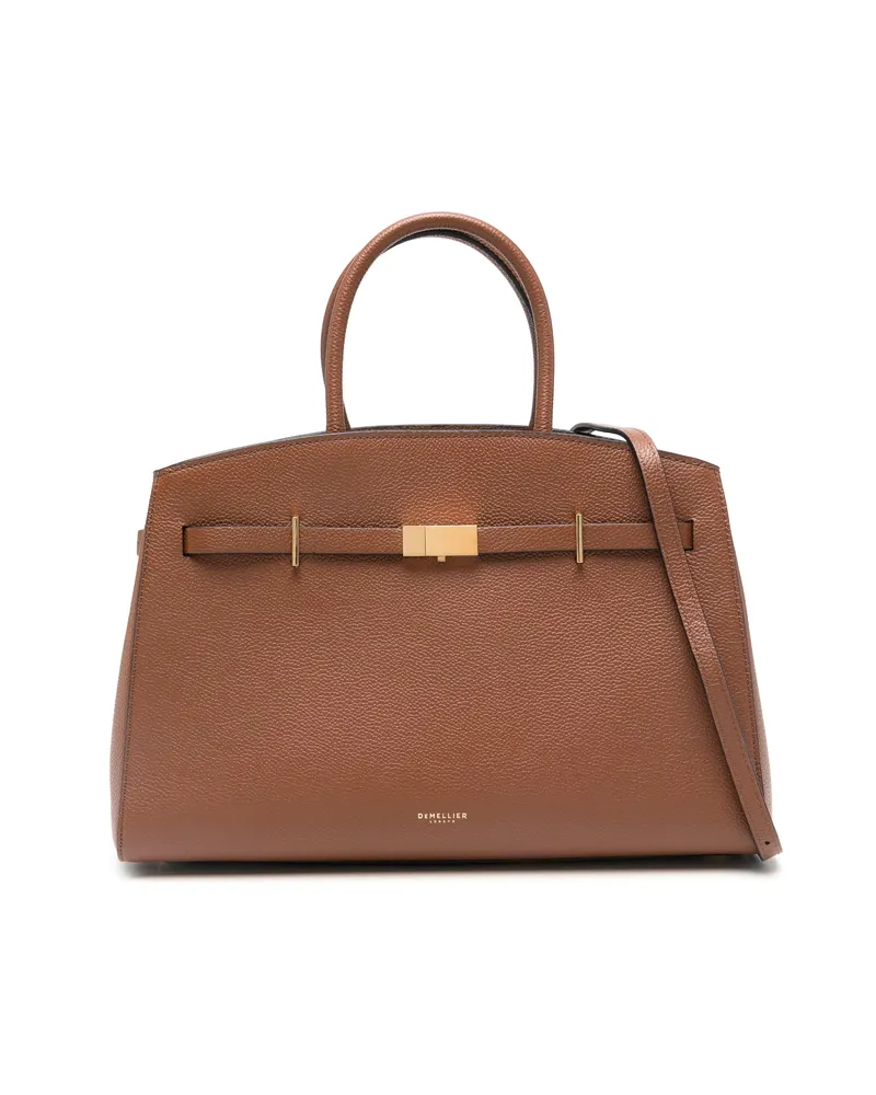DeMELLIER Top Handle Leather Clutch Bag Brown