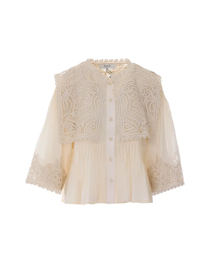 Sea Adelina Embroidered Lace Top Neutrals