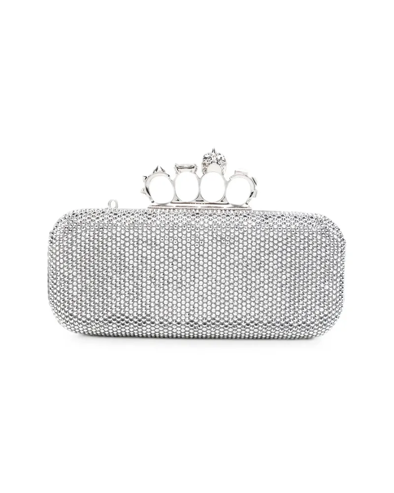 Alexander McQueen Long Knuckle Crystal-embellished Clutch Bag Silver