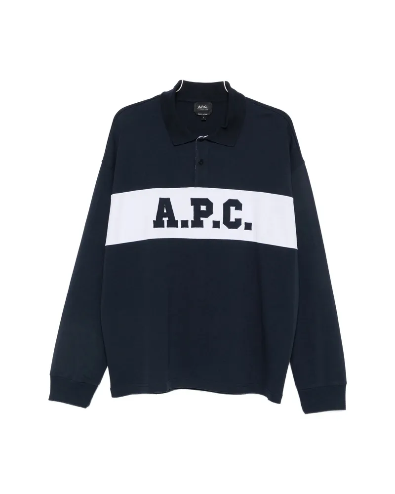A.P.C. A. p.c. Logo-print Long-sleeve Polo Shirt Blue