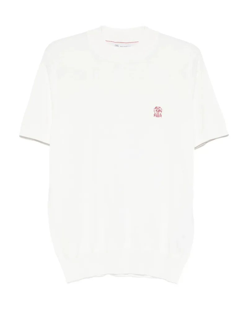 Brunello Cucinelli Embroidered-logo Knitted T-shirt White
