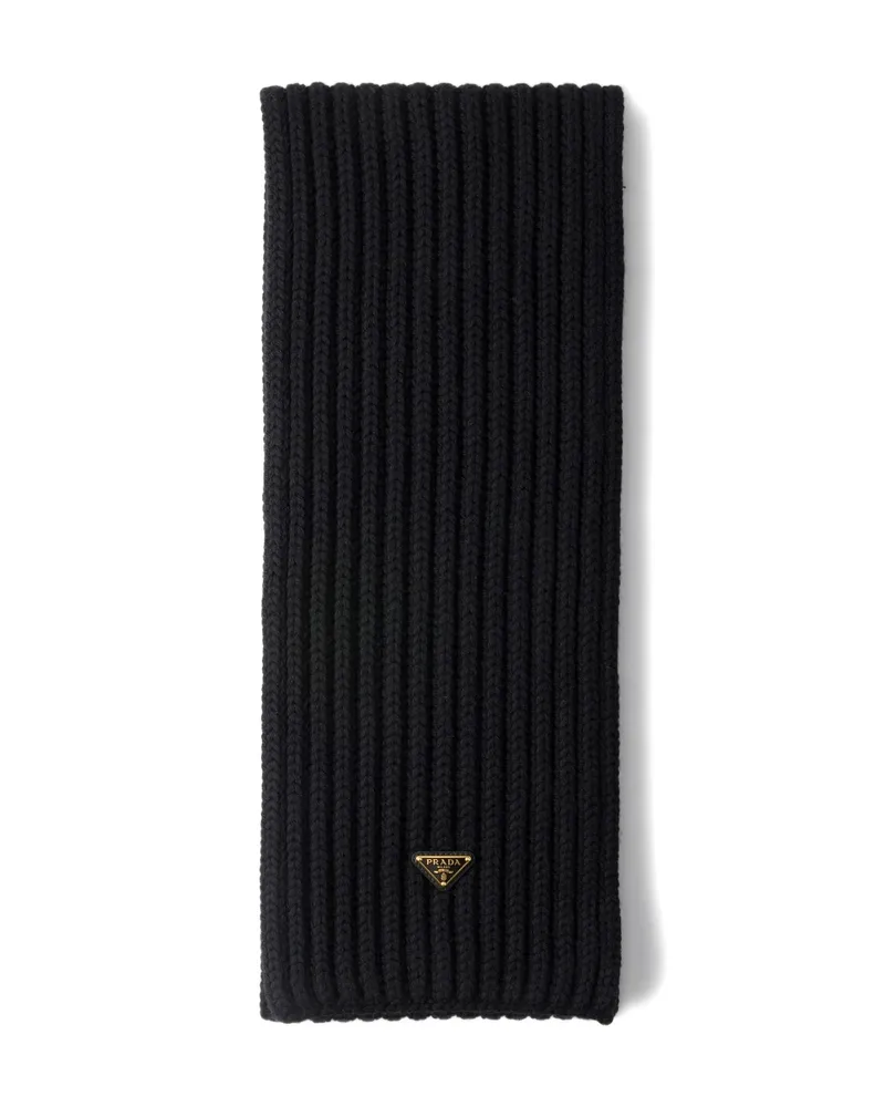 Prada Enameled Triangle Knit Scarf Black