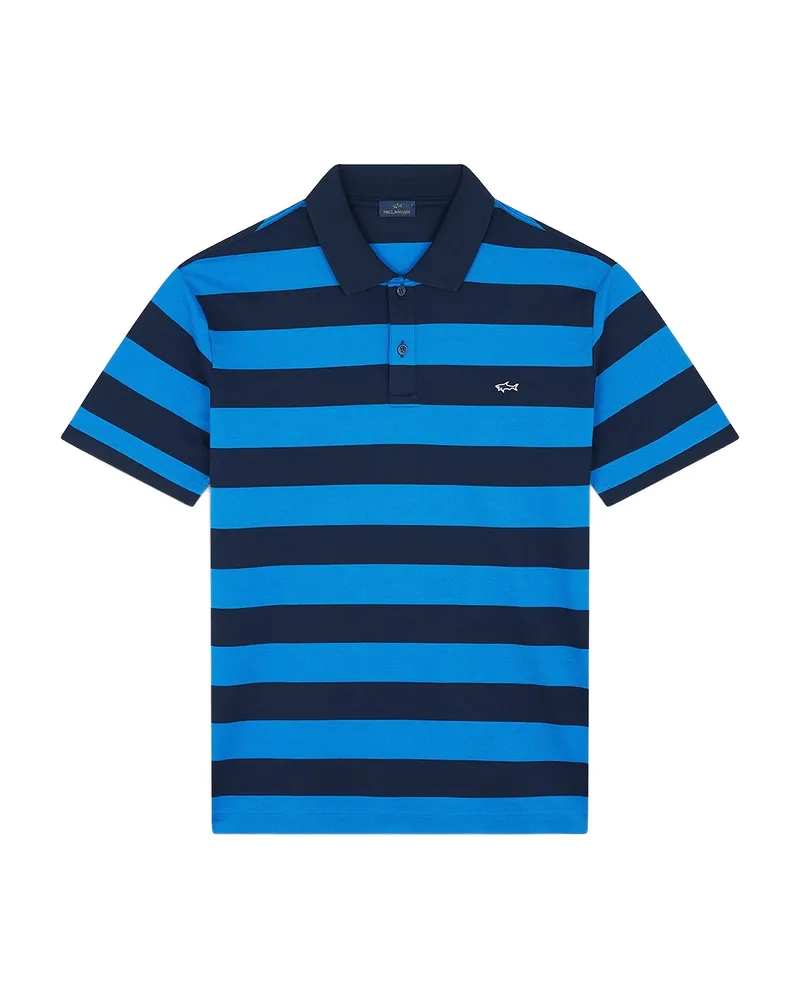 Paul & Shark Striped Double Piqué Cotton Polo Shirt Blue