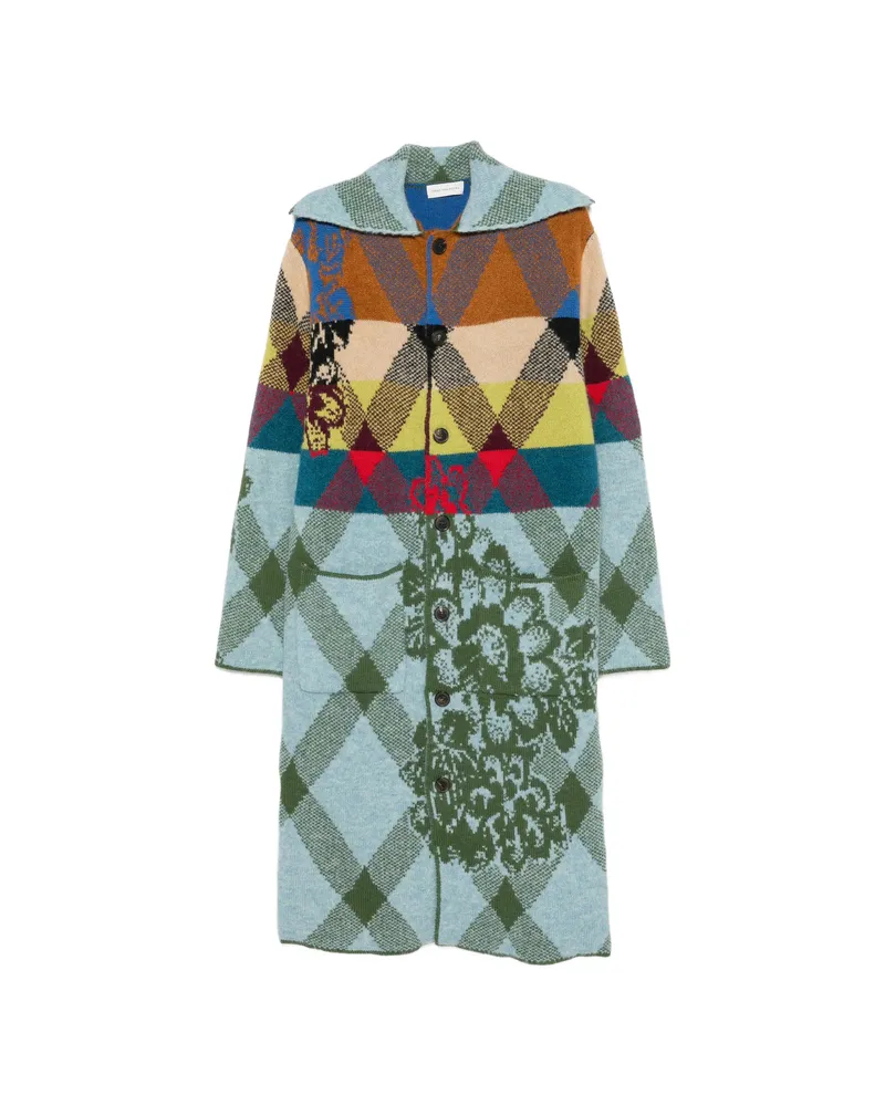 Dries van Noten Argyle Floral-pattern Coat Blue