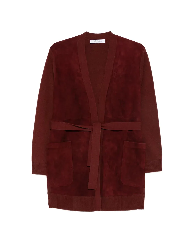 Max Mara Suede-panelled Belted Cardigan Red