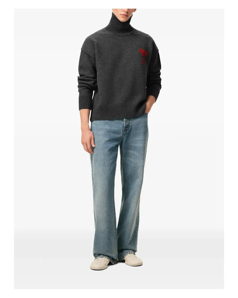 AMI Paris Ami De Coeur Funnel-neck Wool Sweater Grey