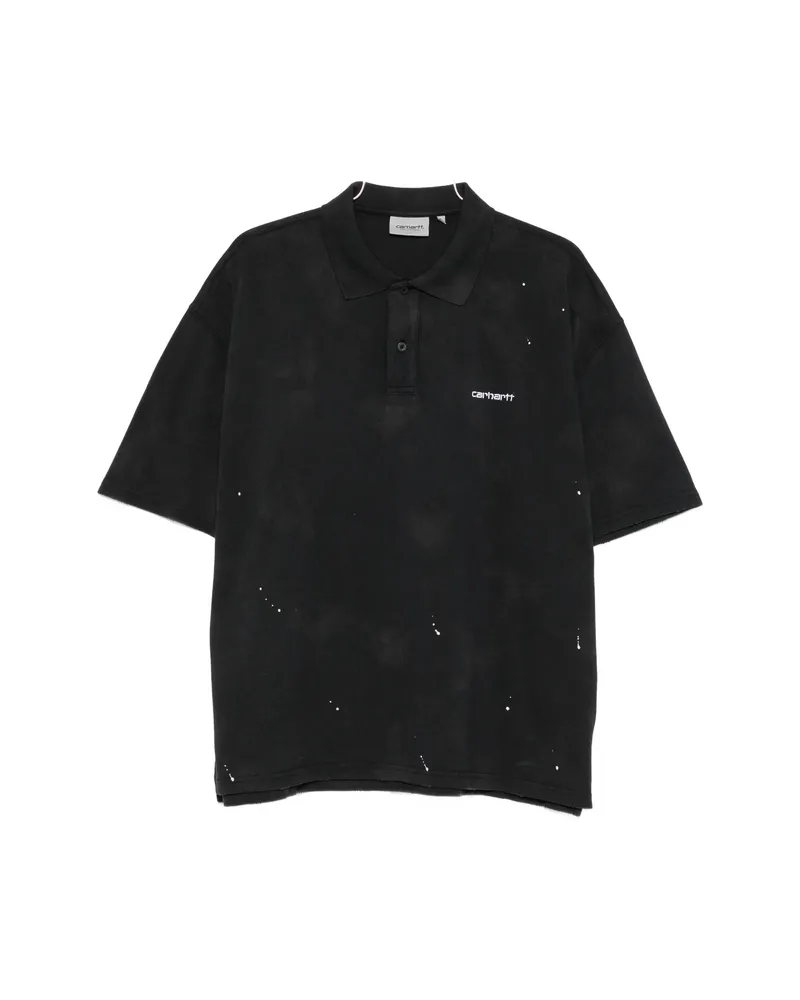 Carhartt WIP Paint-splatter Logo-embroidered Polo Shirt Black