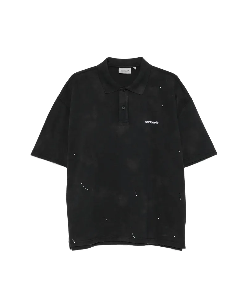 Carhartt WIP Paint-splatter Logo-embroidered Polo Shirt Black