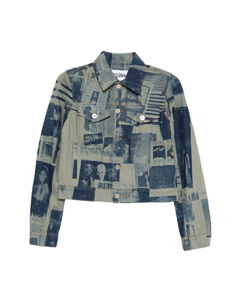 Jean Paul Gaultier Newspaper-print Denim Jacket Blue