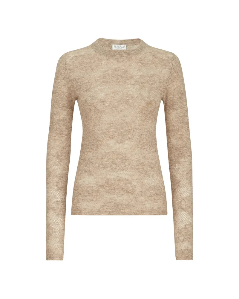 Brunello Cucinelli Silk, Alpaca And Wool Flower Lace Sweater Neutrals