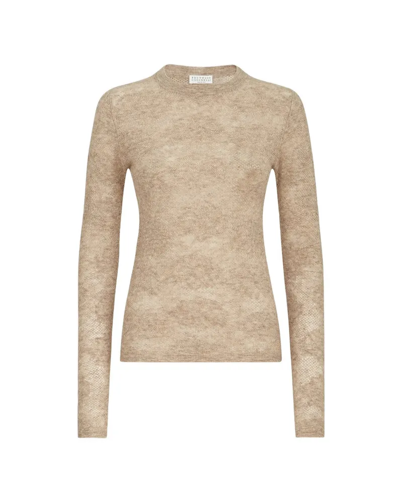 Brunello Cucinelli Silk, Alpaca And Wool Flower Lace Sweater Neutrals