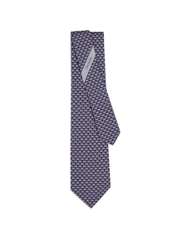 Ferragamo Tournament-print Silk Tie Blue