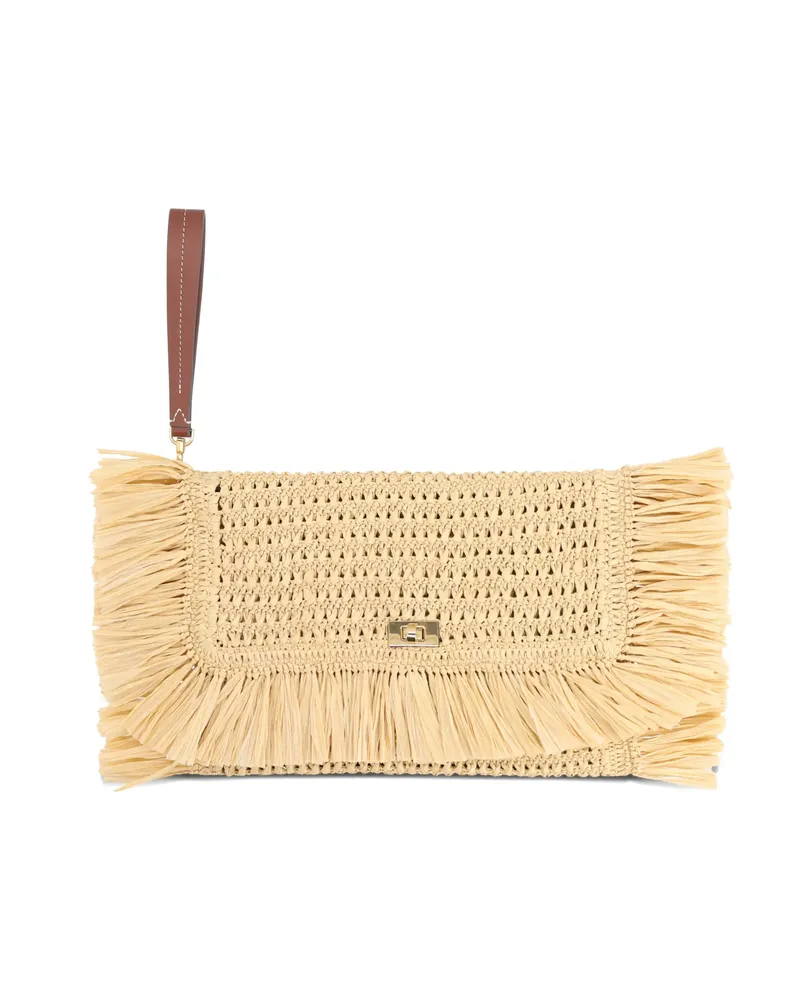 Anya Hindmarch Fringed Clutch Bag Neutrals