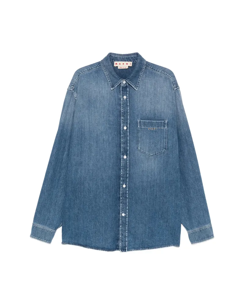Marni Logo-embroidered Chest-pocket Shirt Jacket Blue