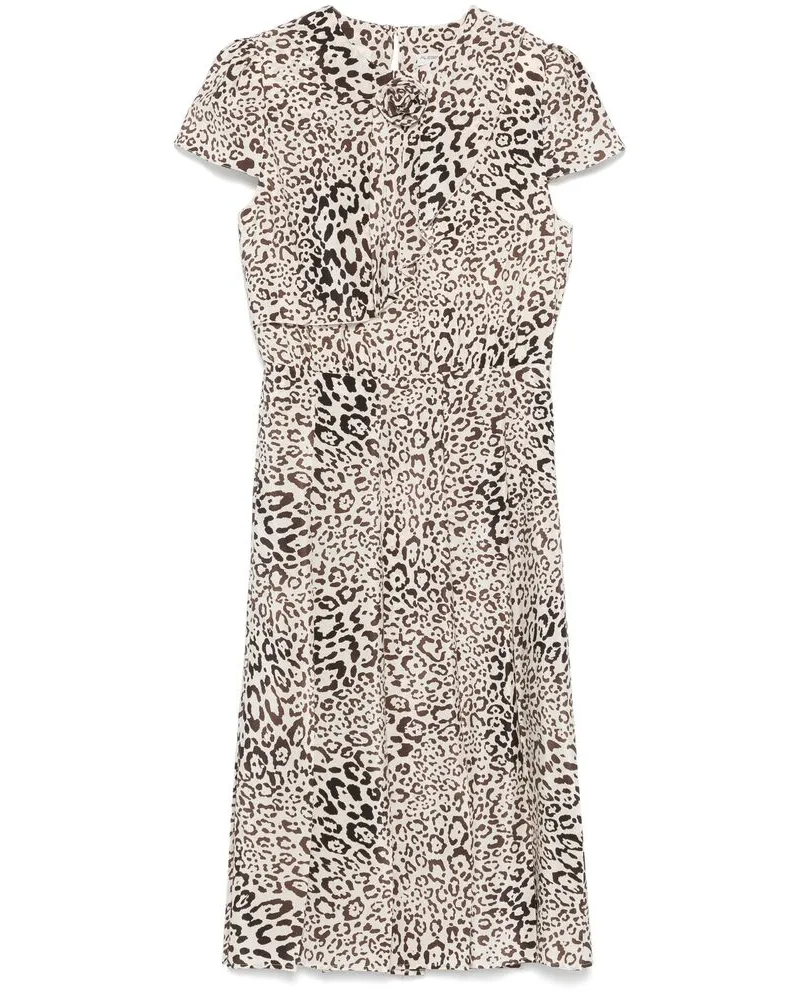 Alessandra Rich Leopard-print Pleated Midi Dress Neutrals