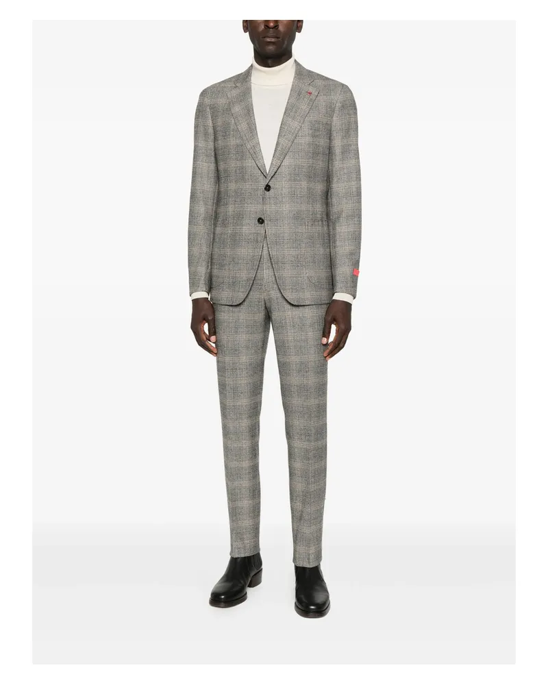 Isaia Checked Single-breasted Suit Grey