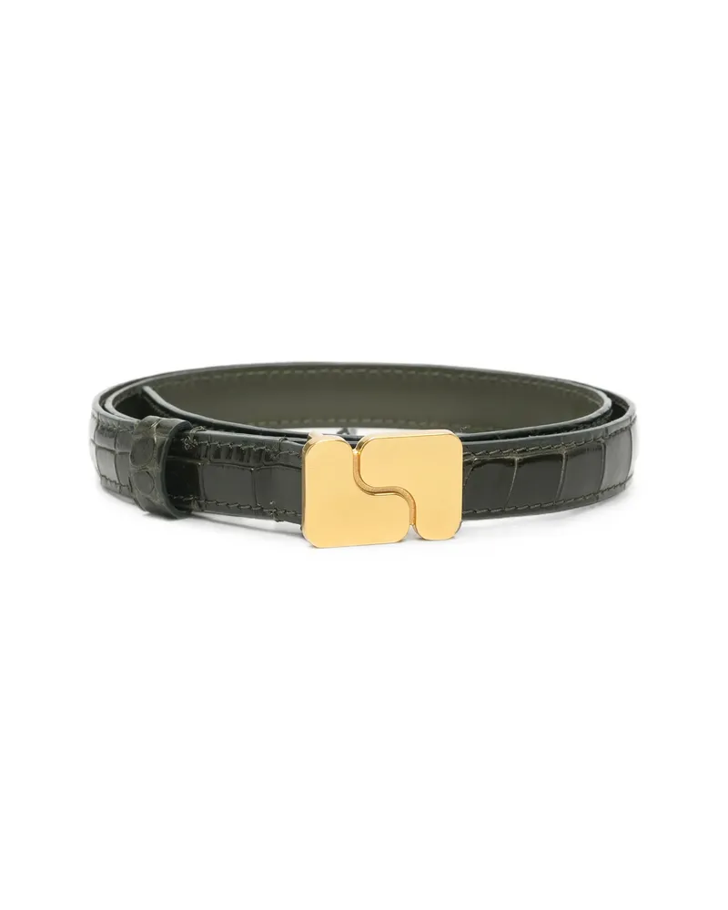 Soeur Mini Ninon Croc-effect Leather Belt Green