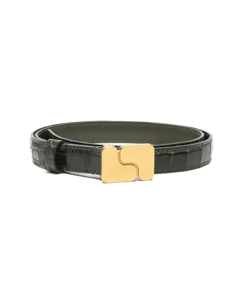 Soeur Mini Ninon Croc-effect Leather Belt Green