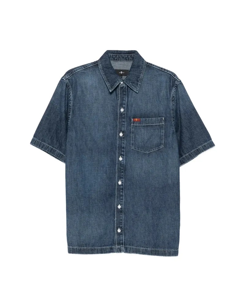 7 for all mankind Short-sleeve Chest-pocket Shirt Blue