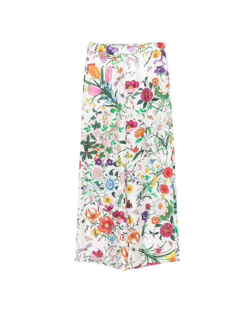 Gucci Flora-print Silk Palazzo Pants White