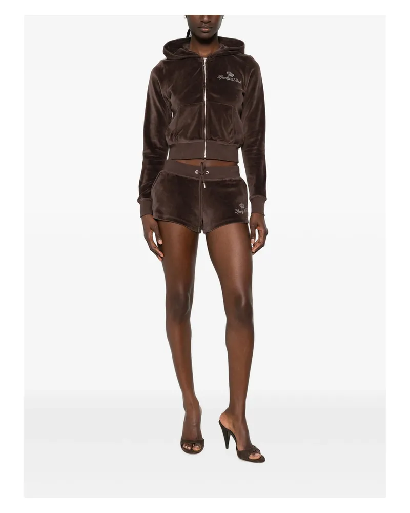 SPORTY & RICH X Juicy Couture Rhinestone-embellished Zip-up Hoodie Brown