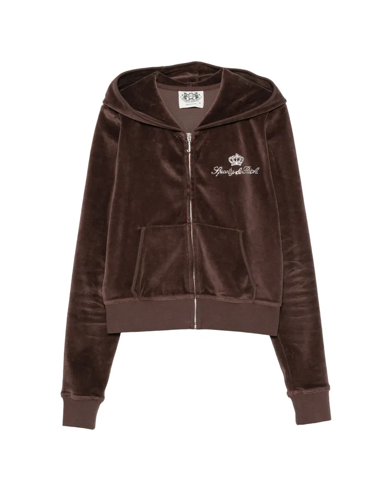 SPORTY & RICH X Juicy Couture Rhinestone-embellished Zip-up Hoodie Brown