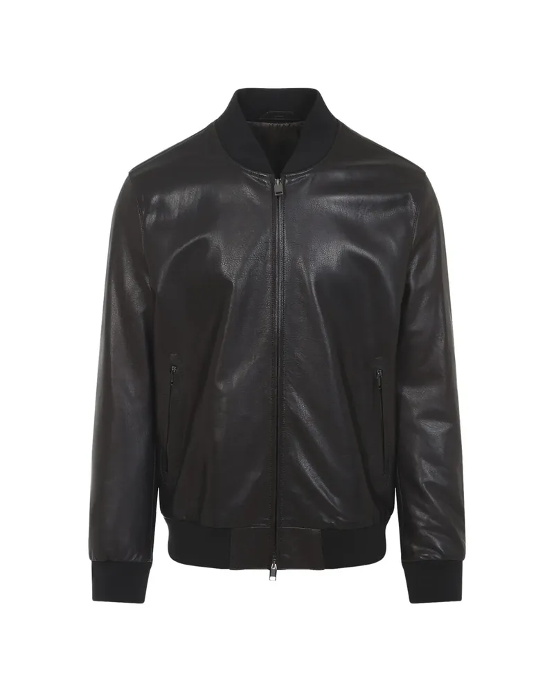 Brioni Zip Leather Jacket Brown