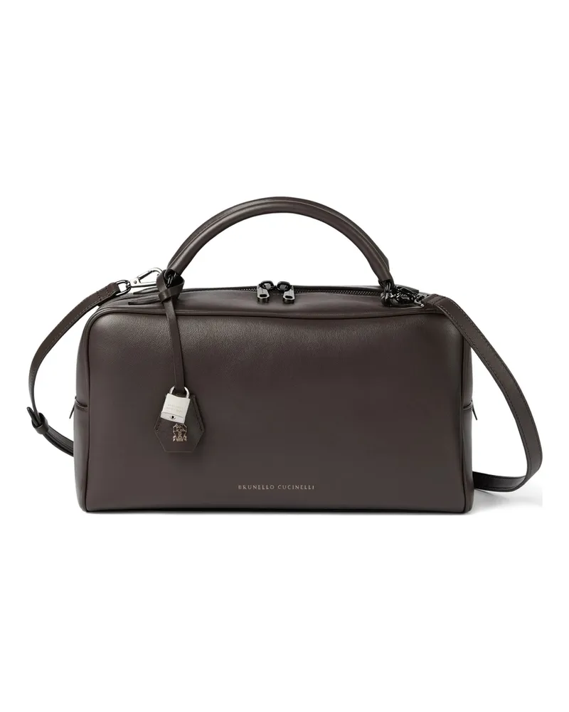 Brunello Cucinelli Explorer Boston Leather Tote Bag Brown