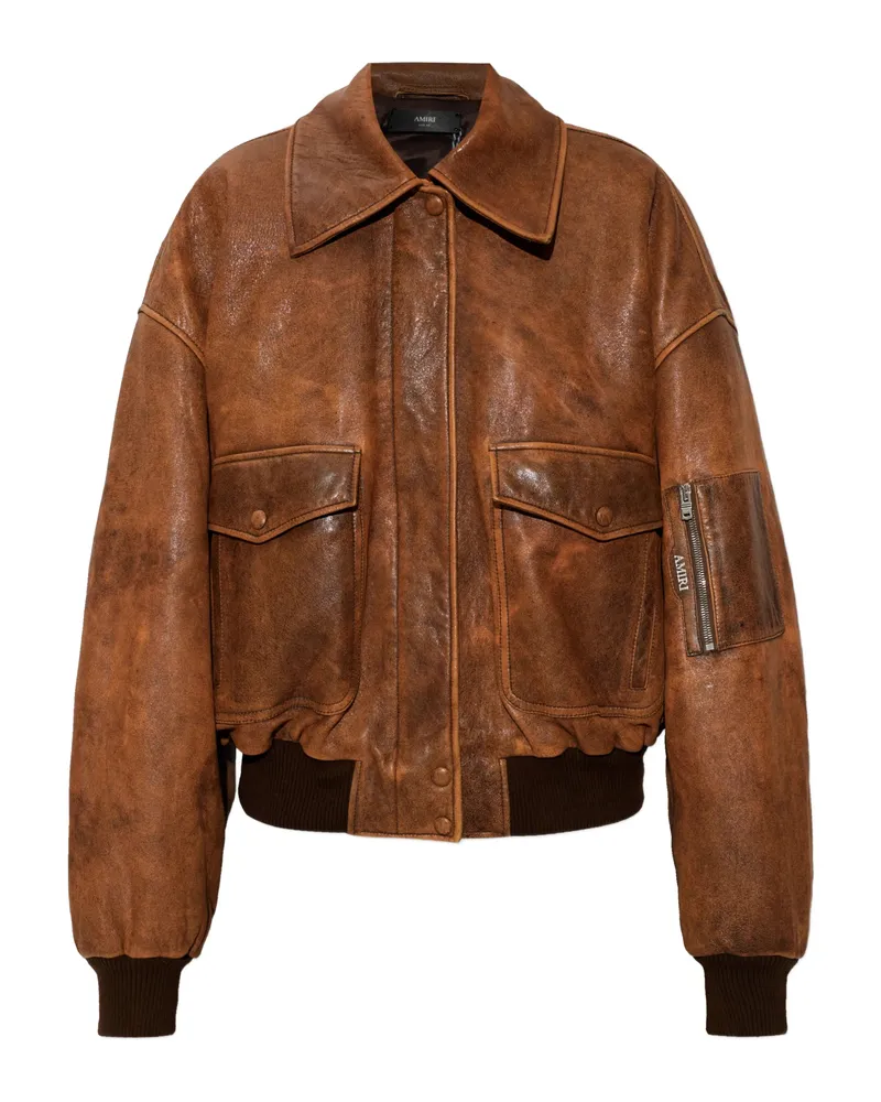 Amiri Pockets Zip-up Leather Jacket Brown