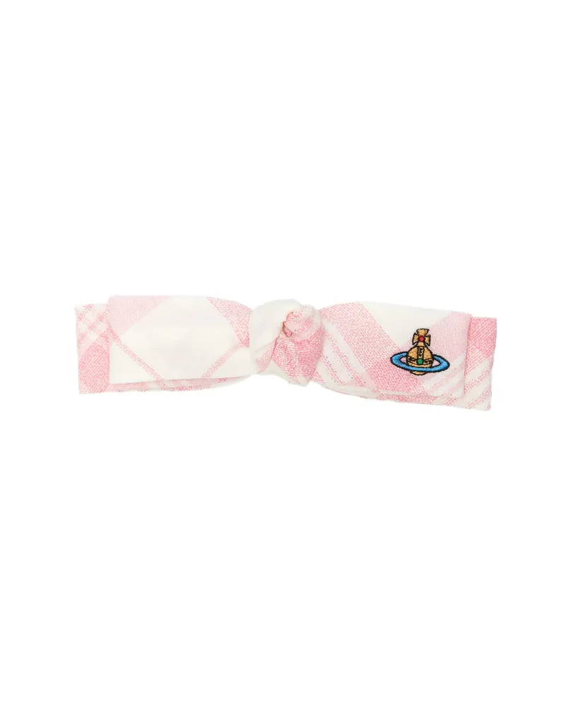 Vivienne Westwood Orb-embroidered Checked-pattern Hair Clip Neutrals