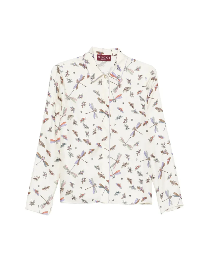 Gucci Dragonfly-print Shirt Neutrals