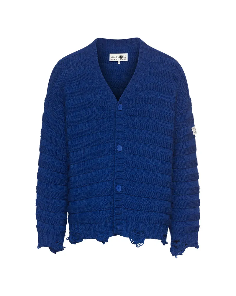 Maison Margiela Numeric Wool Cardigan Blue