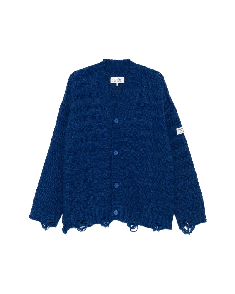 Maison Margiela Distressed Horizontal-stripe Cardigan Blue