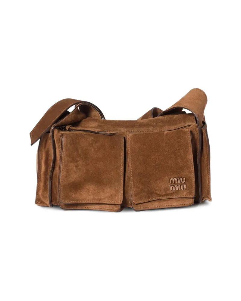 Miu Miu Utilitaire Suede Shoulder Bag Brown