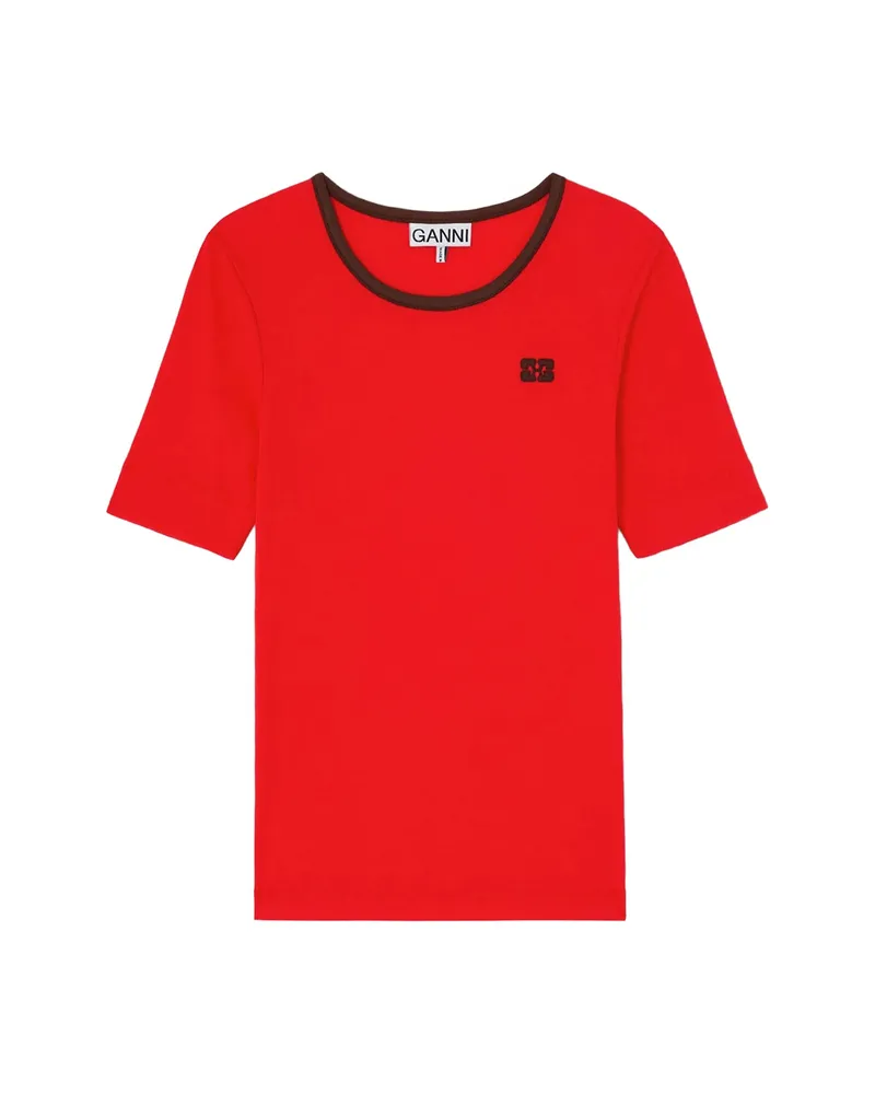 Ganni Logo-detail T-shirt Red