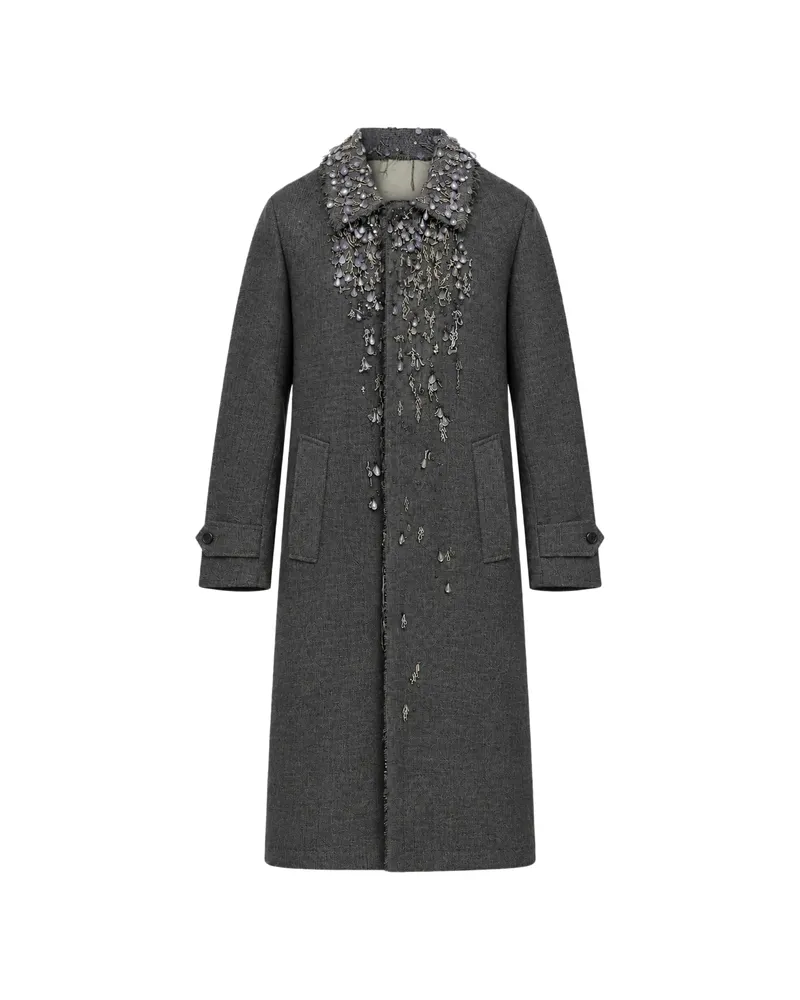 Prada Single-breasted Mouliné Prince Of Wales Check And Embroidered Twill Coat Grey