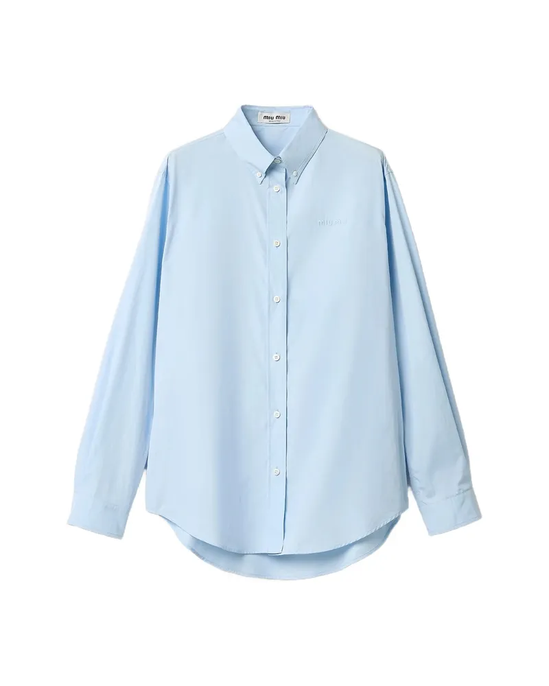 Miu Miu Button-down Embroidered Poplin Shirt Blue