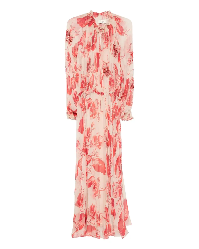 Fendi Floral-print Pleated Maxi Dress Neutrals