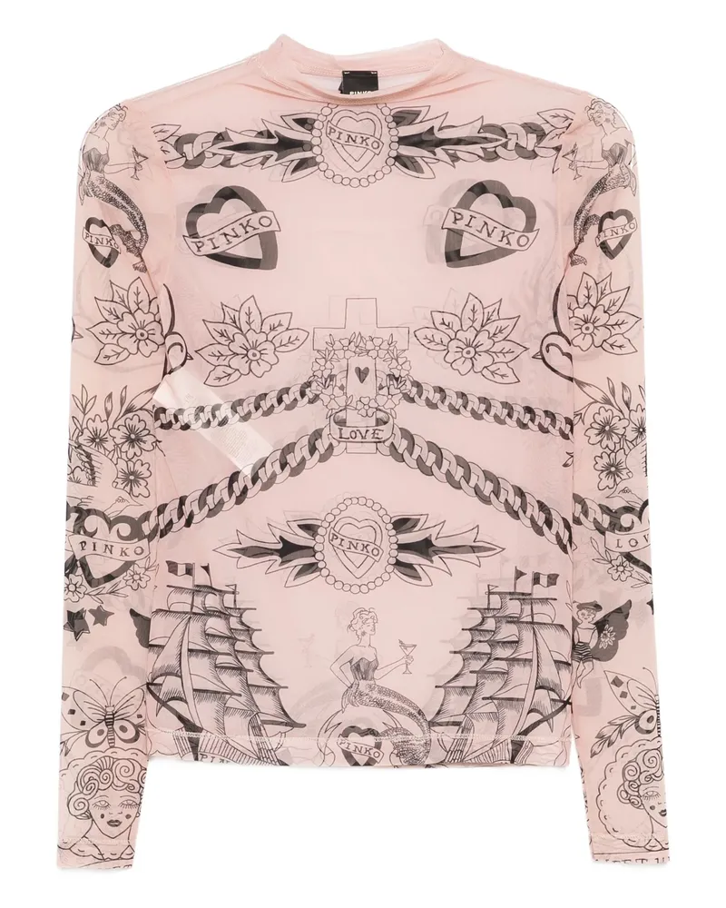 Pinko Graphic-print Mesh Top Neutrals
