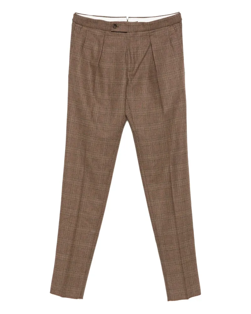 Incotex Pleated Checked Trousers Brown