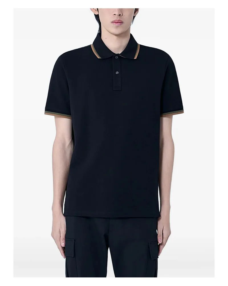 Moncler Ribbed Trim Logo Patch Polo Shirt Black