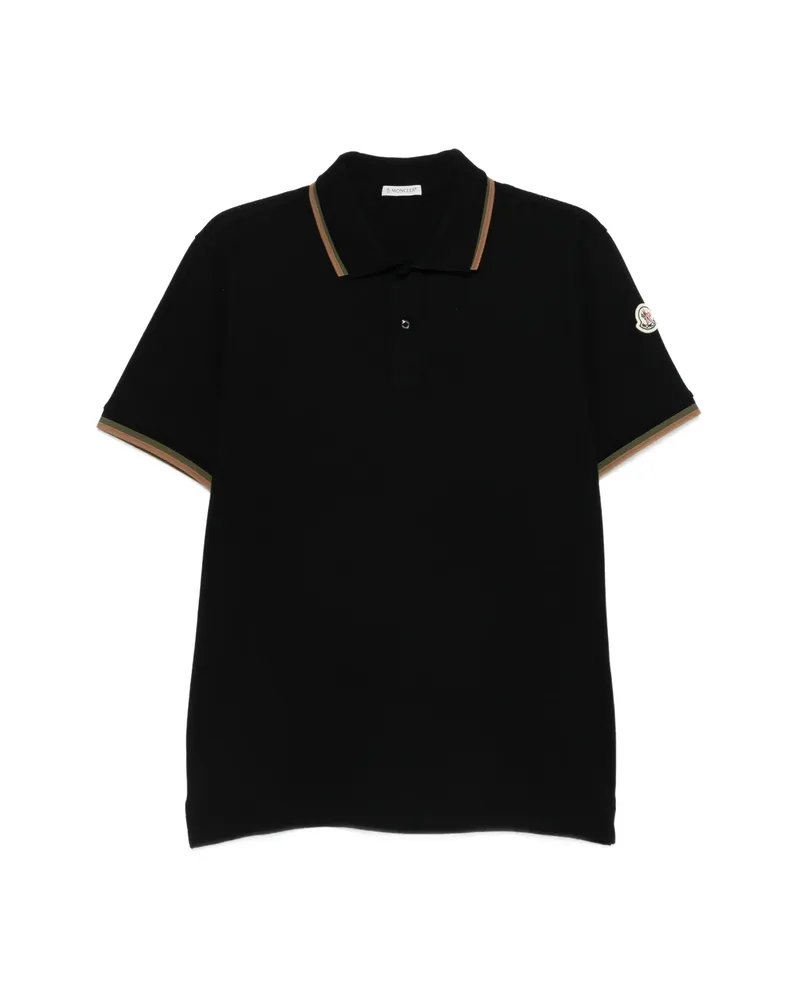 Moncler Ribbed Trim Logo Patch Polo Shirt Black