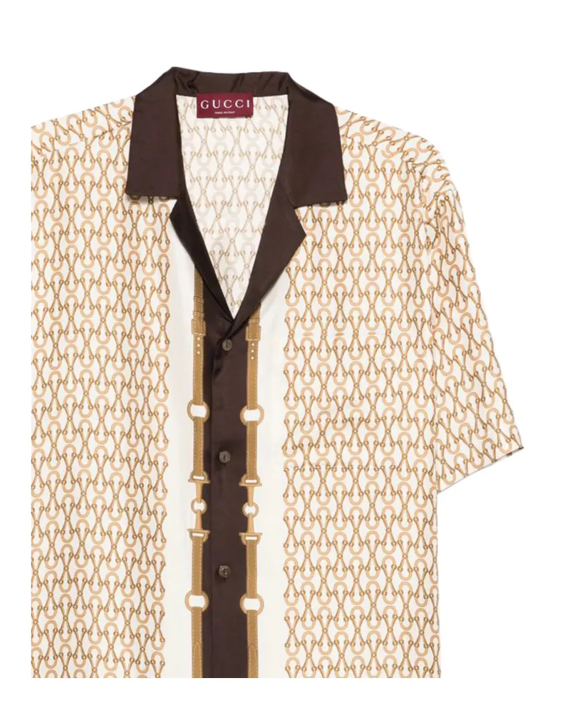 Gucci Chain-print Short-sleeve Shirt Neutrals