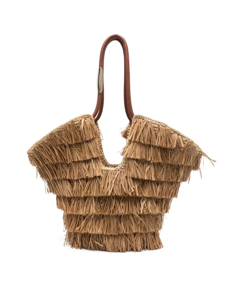 Zimmermann Medium Goldentime Fringed Tote Bag Neutrals